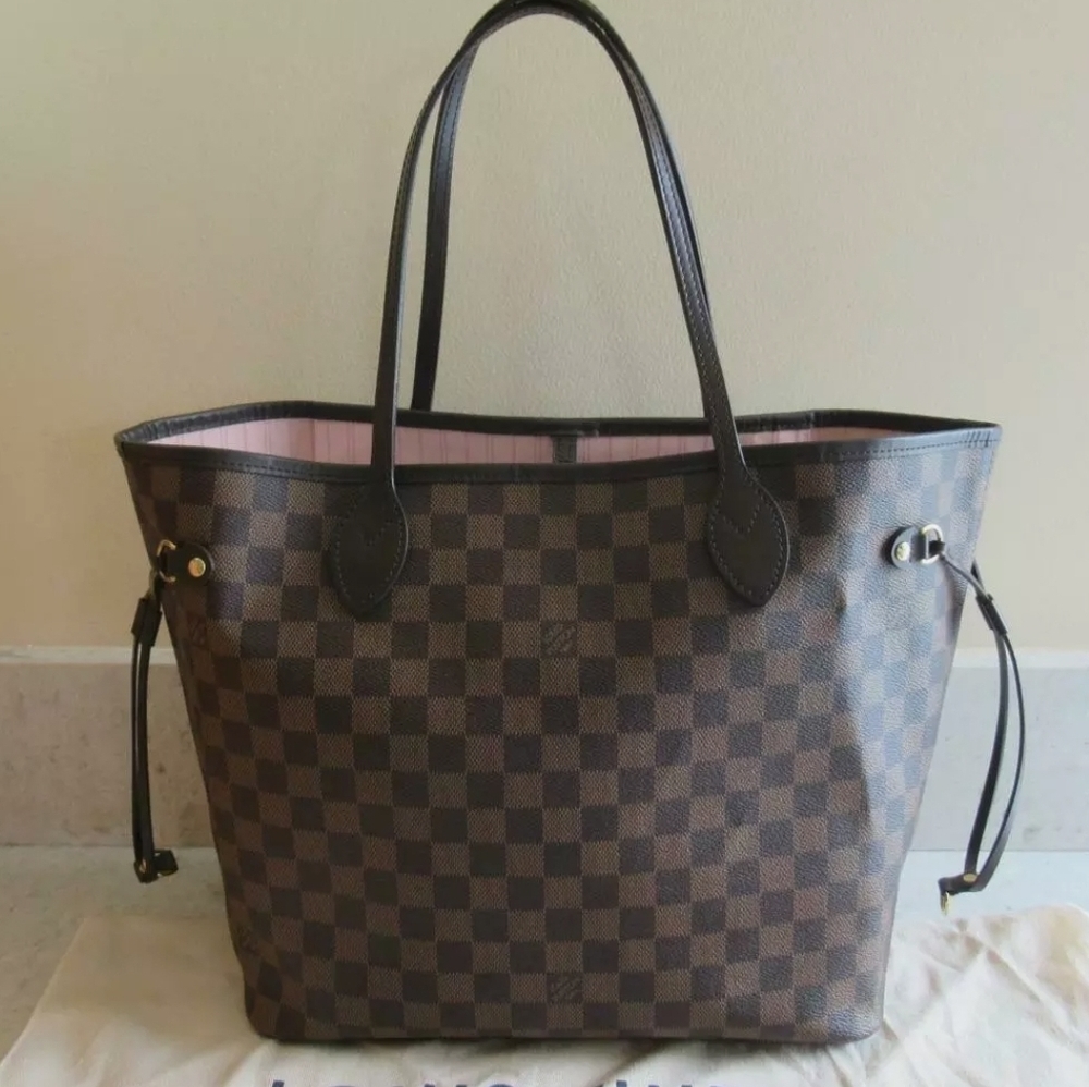 Traded LV Damier Ebene Neverfull MM Rose Ballerine Pink with Pouch - Picture 3 of 12
